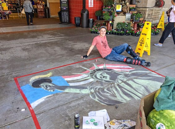 Chalk art in front of stor