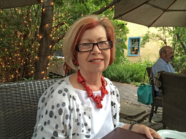 Photo of Sue at local restaurant having dinner