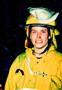 Photo of Terri Wiebold as a firefighter