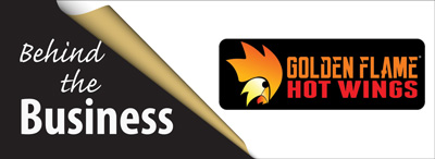 Graphic Behind Business Golden Flame Hot Wings