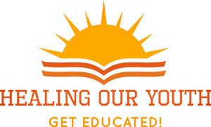 Graphic logo Healing Our Youth Get Educated