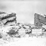 Photo of Red Rocks Amphitheater in winter under construction.