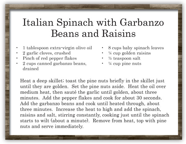 Recipe Italian Spinach with Garbanzo Beans and Raisins