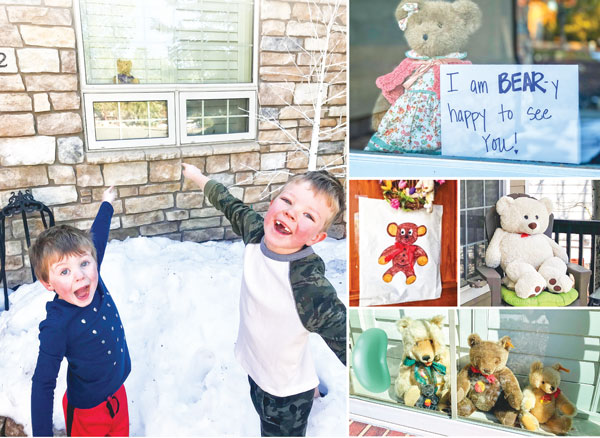 Photo of kids on a Teddy Bear hunt.