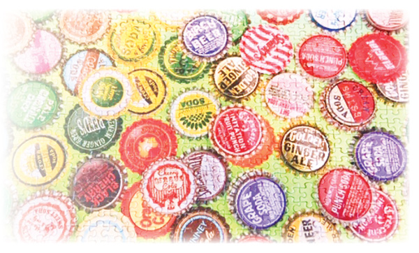 Art showing bottle tops