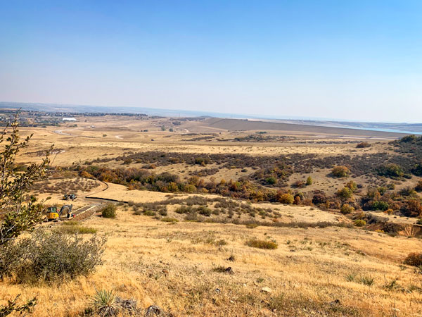Photo of view atop the RHRA incline reveals Rueter-Hess Reservoir