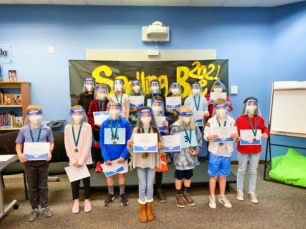 Photo of top spellers at BRE competed in a modified spelling bee.