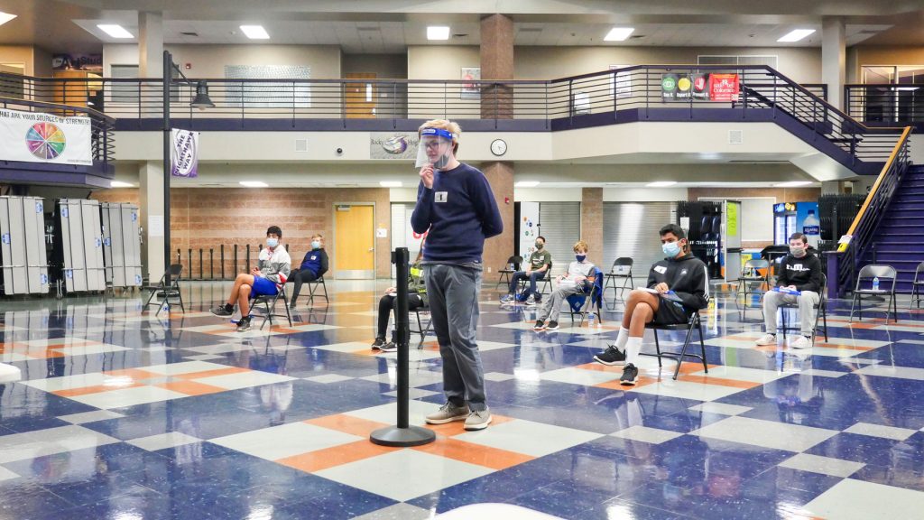 Photo of seventh grade student Linus Denault participated in the RHMS annual spelling bee.