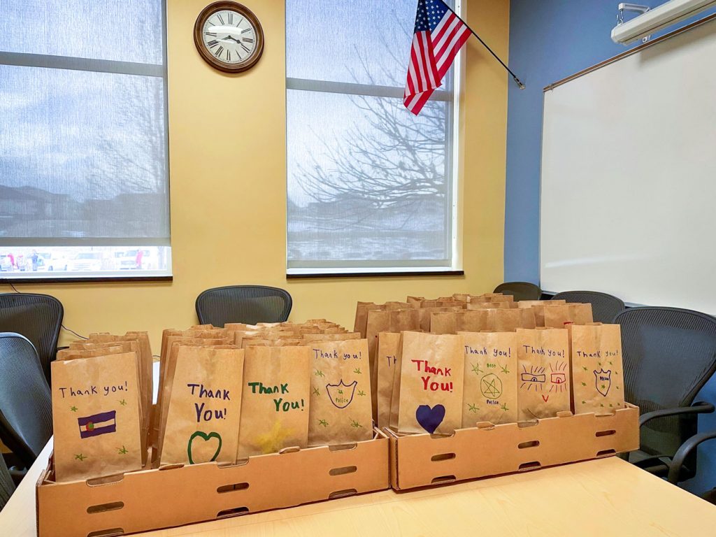 Photo of goodie bags for sheriff and deputies