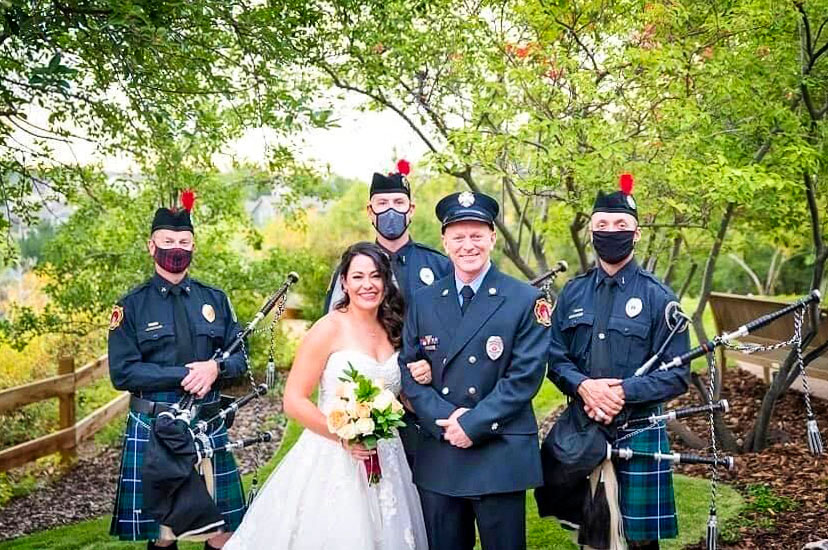 Photo of Chris Dudley and his wife, Sheera, had a backyard wedding in September 2020.