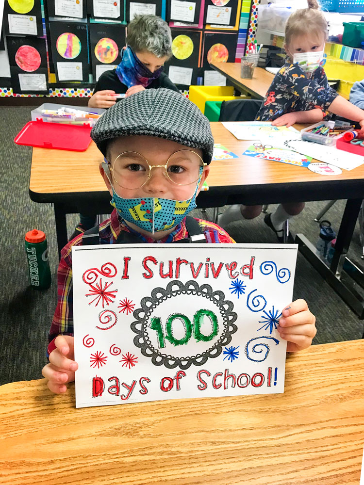 Andre P. boldly declares his survival of the first 100 days of kindergarten
