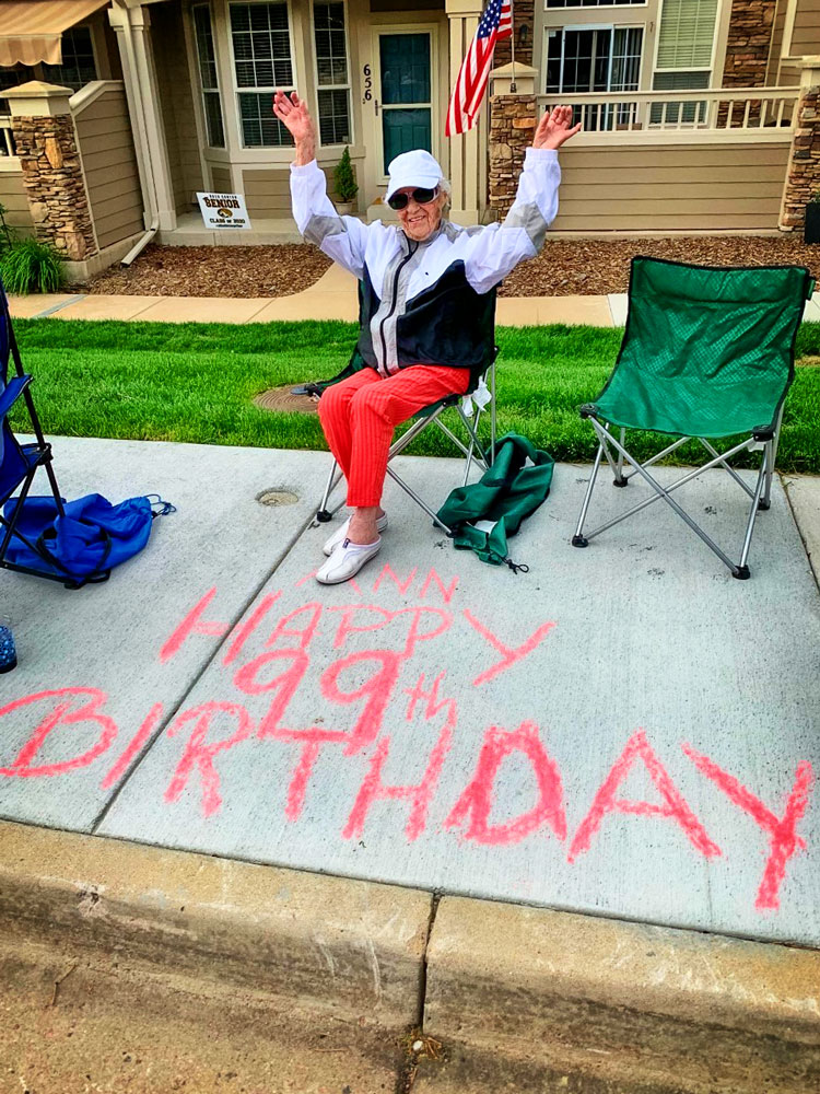 Photo of Ann Palmieri celebrating her 99th birthday on June 2, 2020.