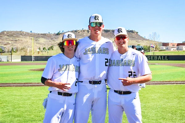 Photo of RCHS varsity baseball players Brayden Duman, Zach Taylor and Cade Nelson.