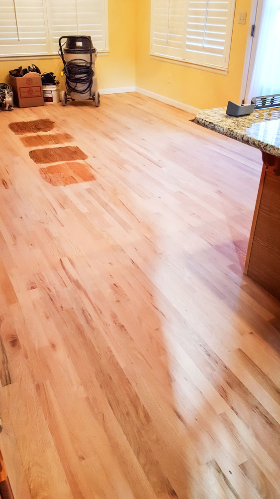 Photo of multiple floor stain samples for wood floors