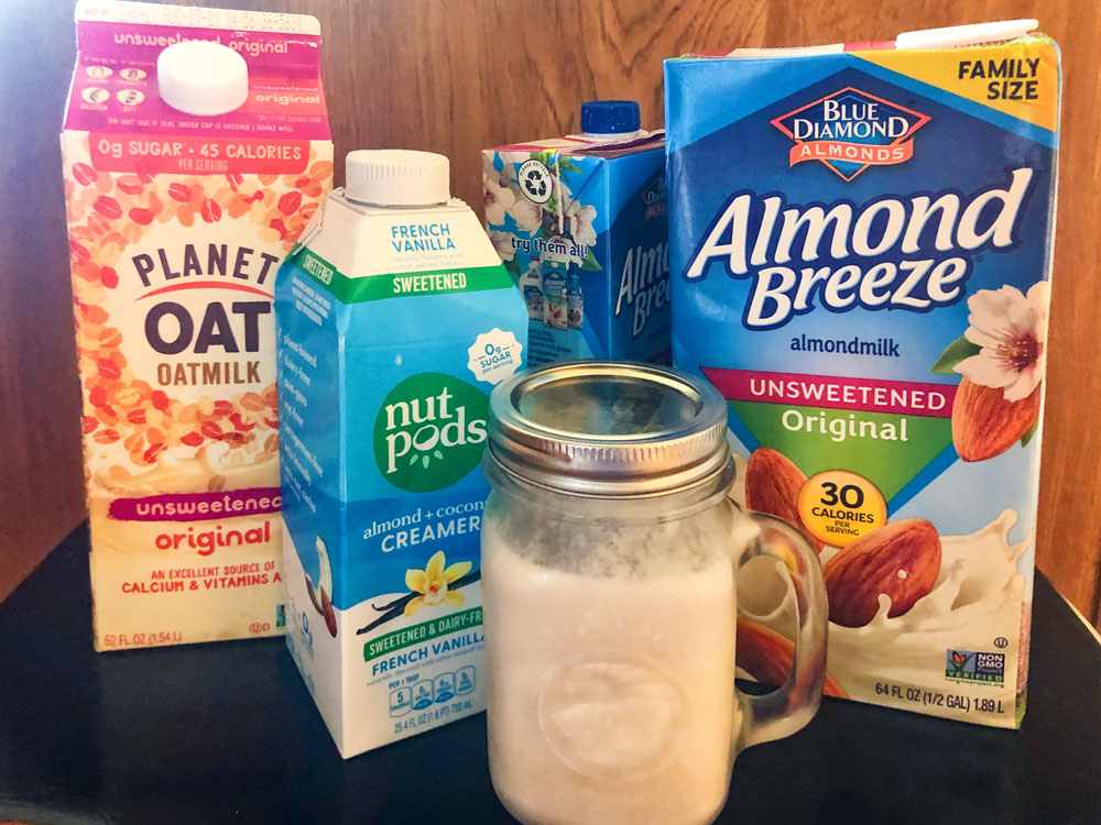 Photo of alternate types of non-dairy milk.