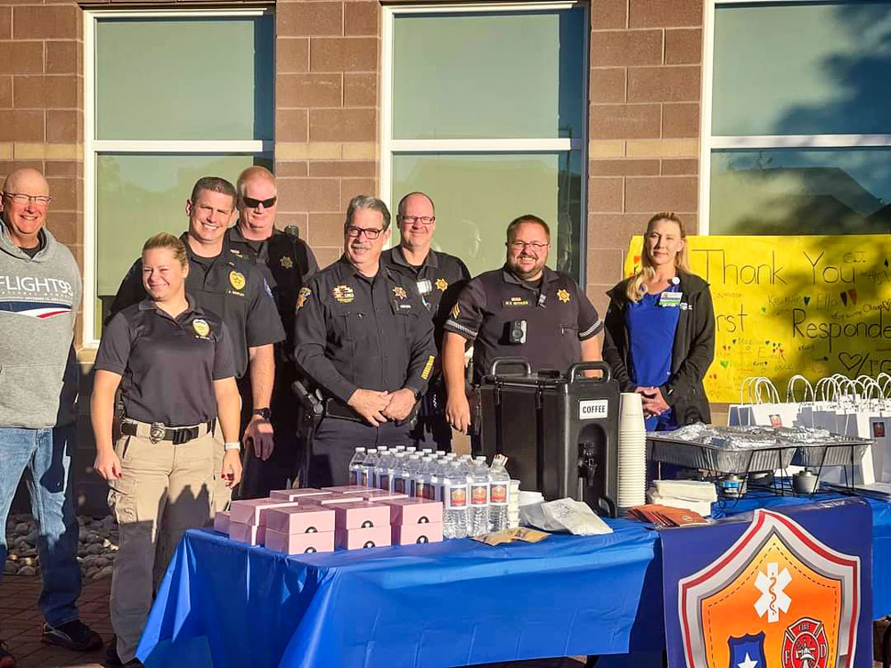 Photo of first responders getting presented breakfast