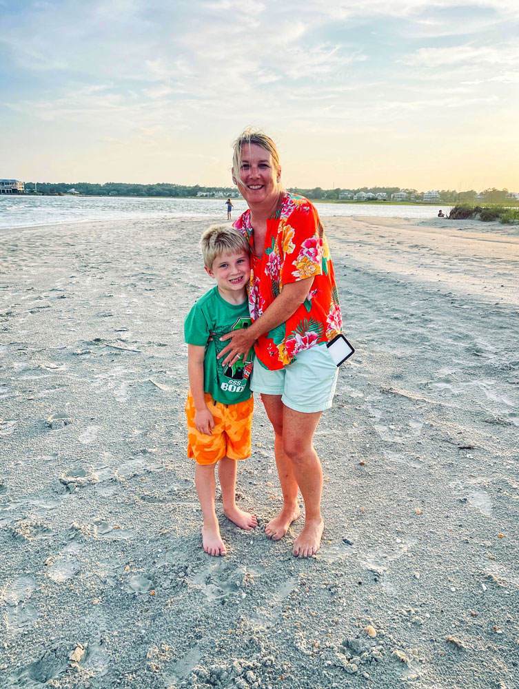 Photo of Maria Luckmann and her son at Litchfield Beach, South Carolina.