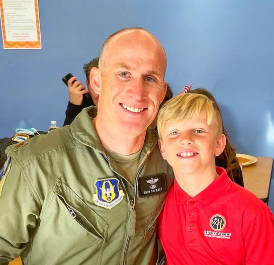 Photo of Fourth grade student Justis McCrary honoring his dad, Josh McCrary,