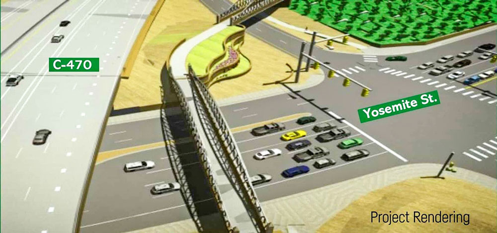 Rendering of pedestrian bridge that will go over Yosemite and C-470.