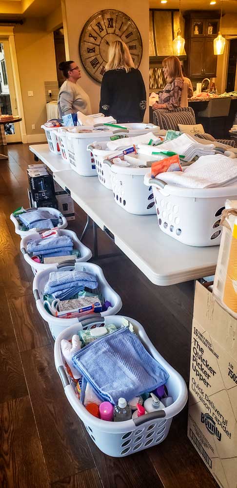 Photo of Women from The Church of Jesus Christ of Latter-day Saints with donated items.