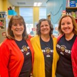 Photo of Morgan Hengsteler (far right) with fellow KindiePrep teachers Jenny Lea (middle) and classroom podmate Sarah Byrne (far left) in the classroom.