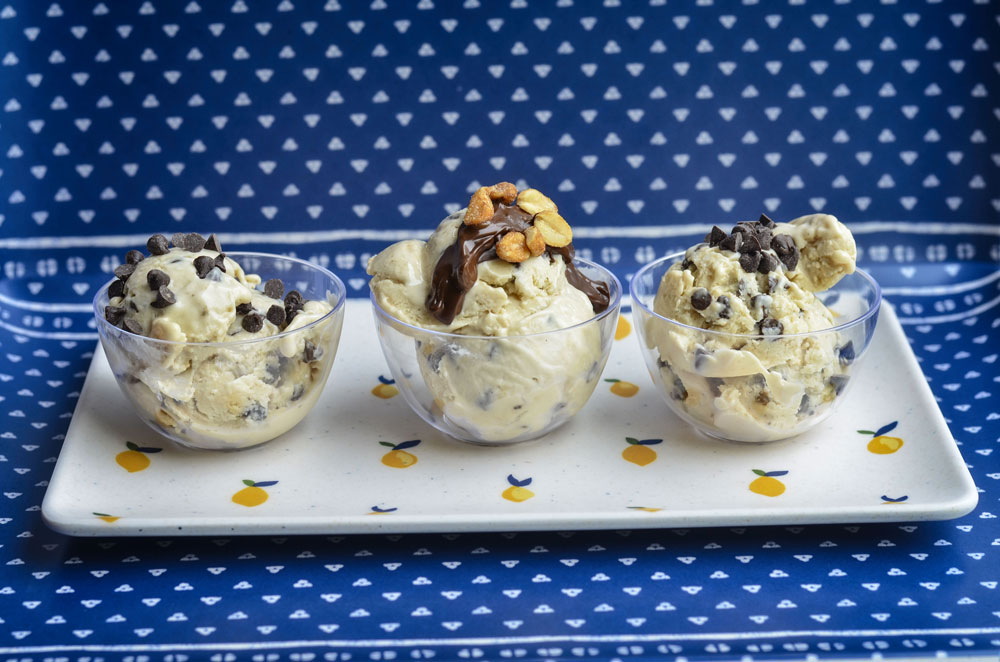 three bowls of ice cream