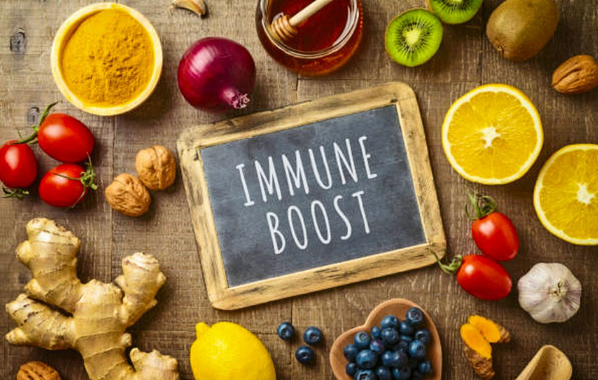 immune boost text with fruit and vegetables
