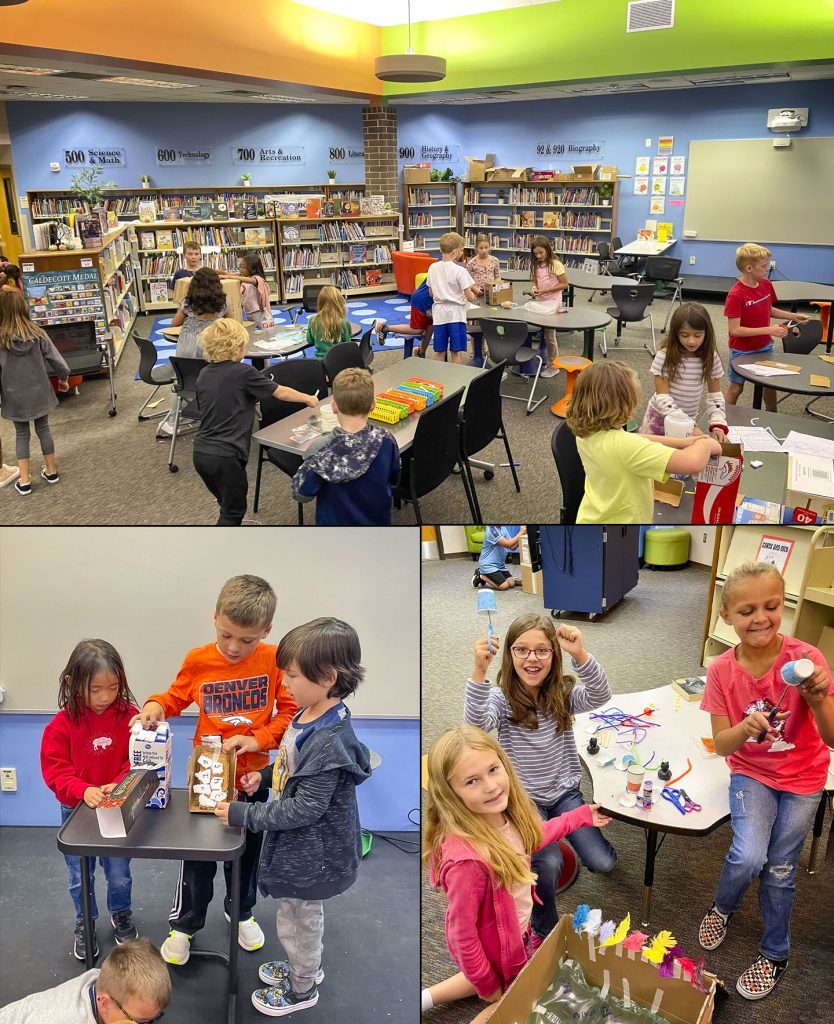 students working in library