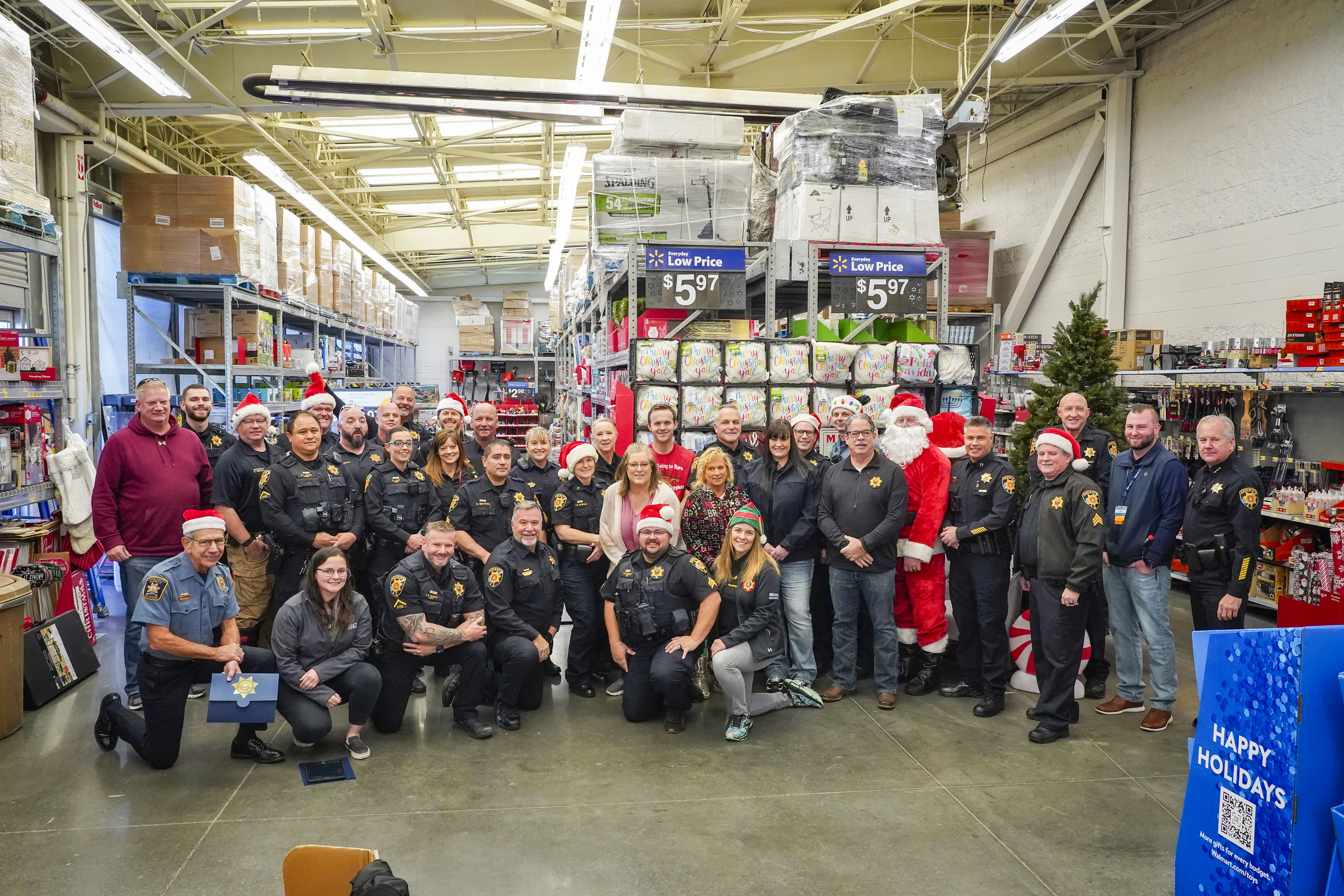 group of sheriffs in warehouse of gifts