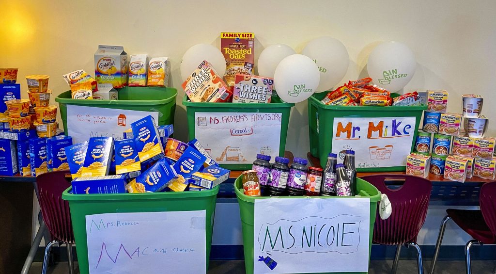 bins of food items