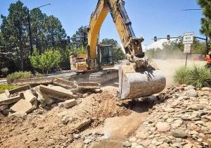 An excavator at the corner of Castle Pines Parkway and Monarch Boulevard. Construction is expected to be completed in early fall.  