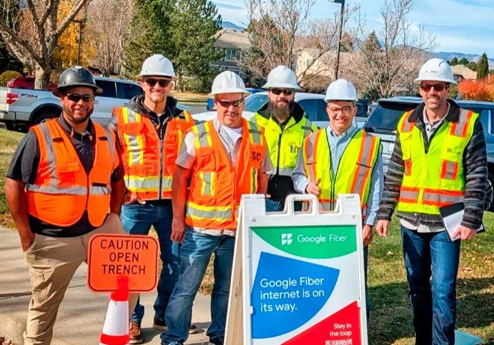 The GFiber construction team and leadership at a Highlands Ranch construction site (9000 Creekside Way).