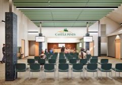 Renderings of what the future Castle Pines Community Center will look like. Renovations, expected to start in March and be completed this summer, will improve the space for public and government meetings. 