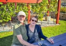 Stephanie Thaggard Tanner and her husband Rob at a vineyard and winery in Kelowna, British Columbia, in September 2024.
