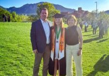 Annie Deschane celebrated her graduation with her parents, Jenny and Gary, in spring 2025, with a mechanical engineering degree and a minor in music from CU Boulder.