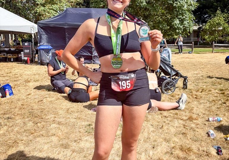 Elise Barton after finishing the PeaceHealth Appletree marathon in Vancouver. Elise finished 17th in women overall and first in women ages 19-24, August 2026.