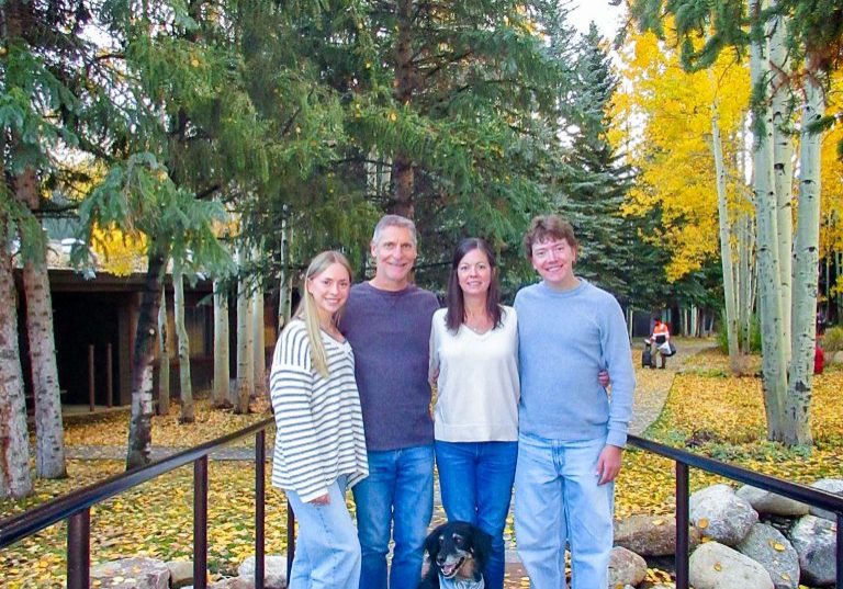 The Barclay Family, Devon, her father Mike, her mother Kim, brother Brady, and their dog Tai enjoy an autumn day. 