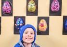First grader Finley Monroe designed his Fabergé egg (top center) in his favorite color, blue. 